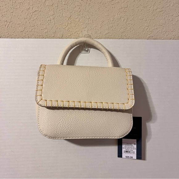 Universal Thread Faux Leather Mini Crossbody Bag Purse Whipstitch Cream - Picture 3 of 7